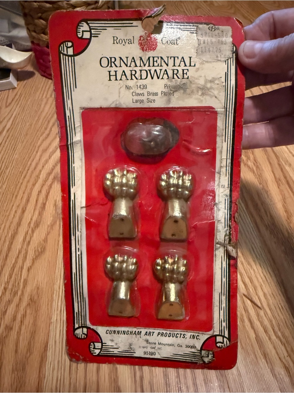 VTG 1970 Royal Coat"Ornamental Hardware"package featuring brass-plated claw feet